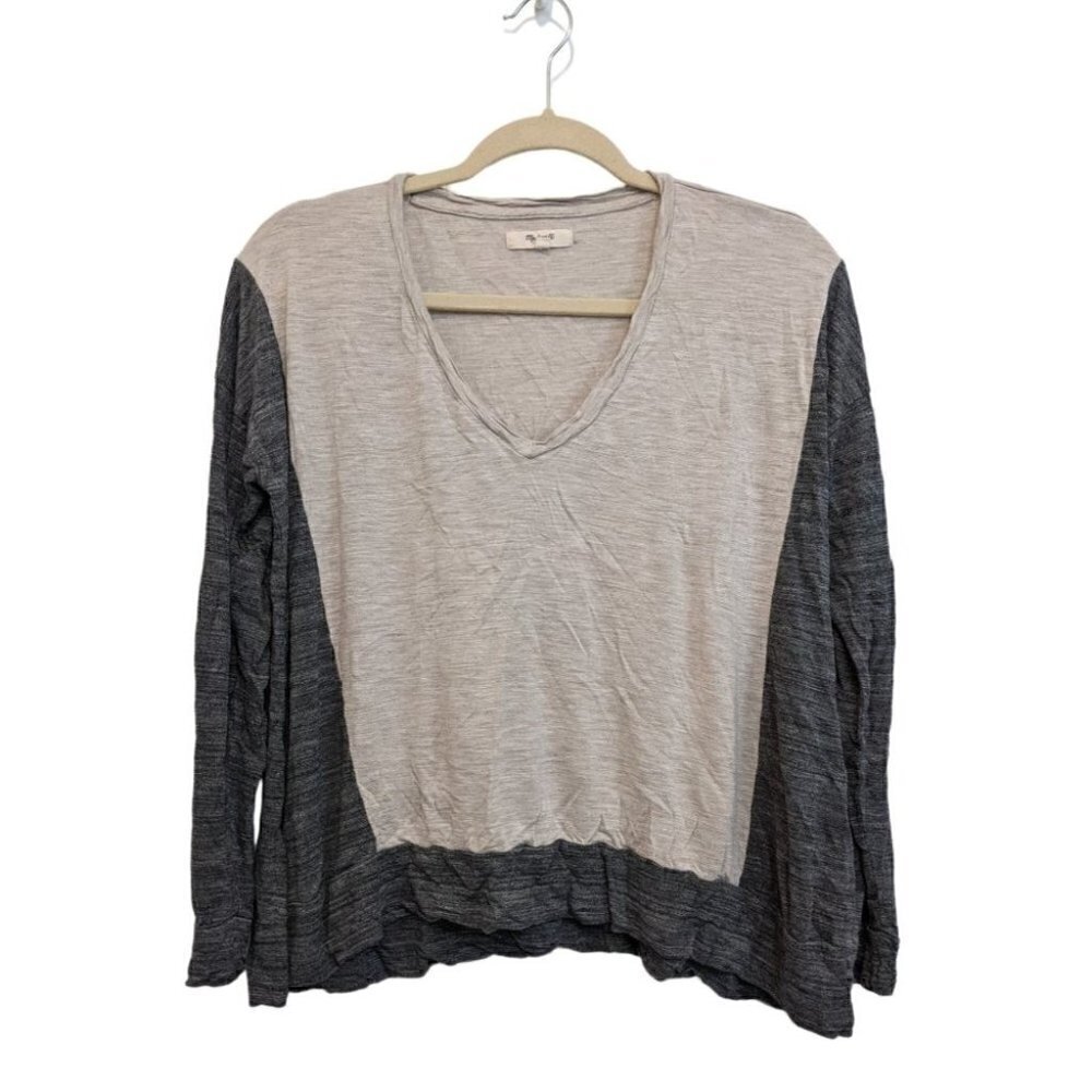 Madewell Oversized Pullover Crinkle Light Gray Long Sleeve Womens Top Size Small